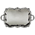 Baroque Silver Plated Tray W/ Floral Pattern & Handles (18"x30")